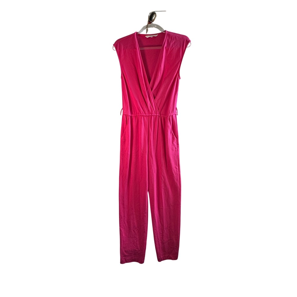 Trina Turk Jumpsuit Pink Jersey Surplice V-Neck Wrap Elastic Waist S Resort Chic